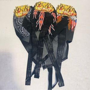 Biker Headwraps Printed Design Cotton & Black Faux Leather Harley Rider Doo Rag